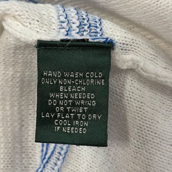 Lauren Jeans Co Ralph Lauren Linen Cotton Fringe Knit Top Blue White Striped L Y - Picture 5 of 5